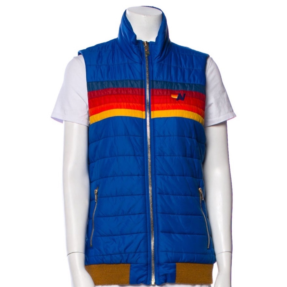 Aviator Nation Blue Vest with Multicolor Stripes